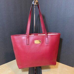 Michael Kors Jet Set Leather Tote – Deep Red / Raspberry